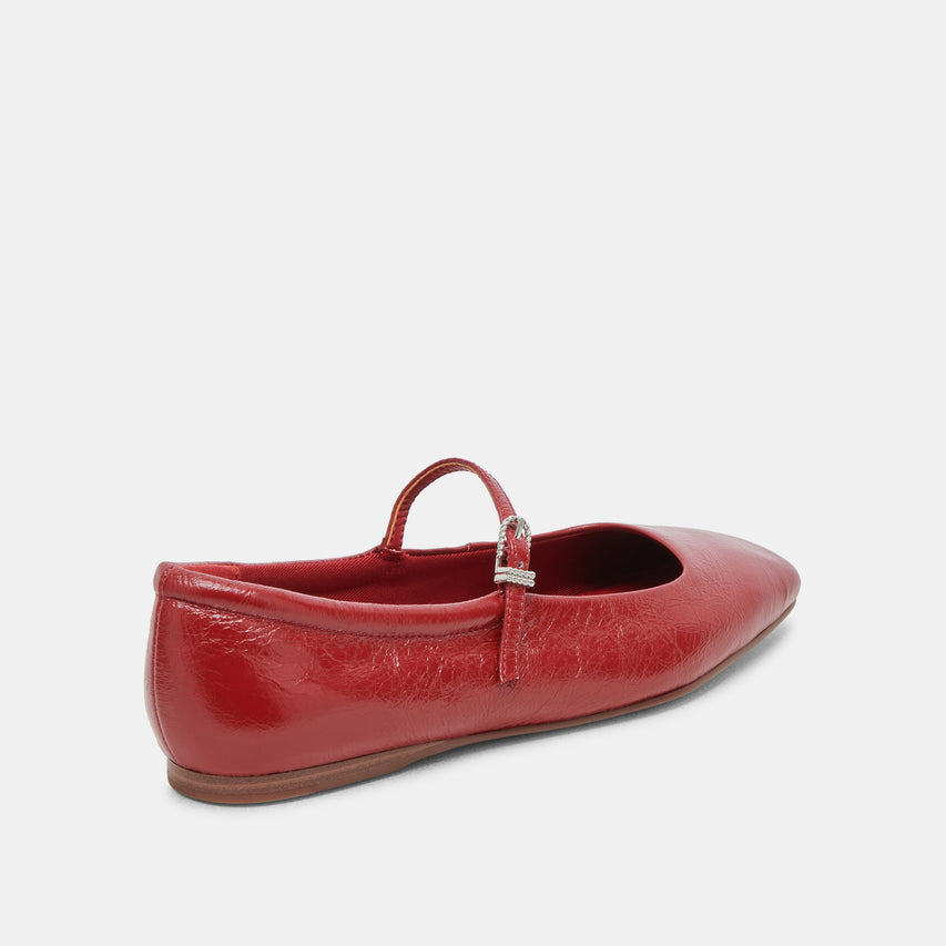 REYES WIDE BALLET FLATS RED CRINKLE PATENT