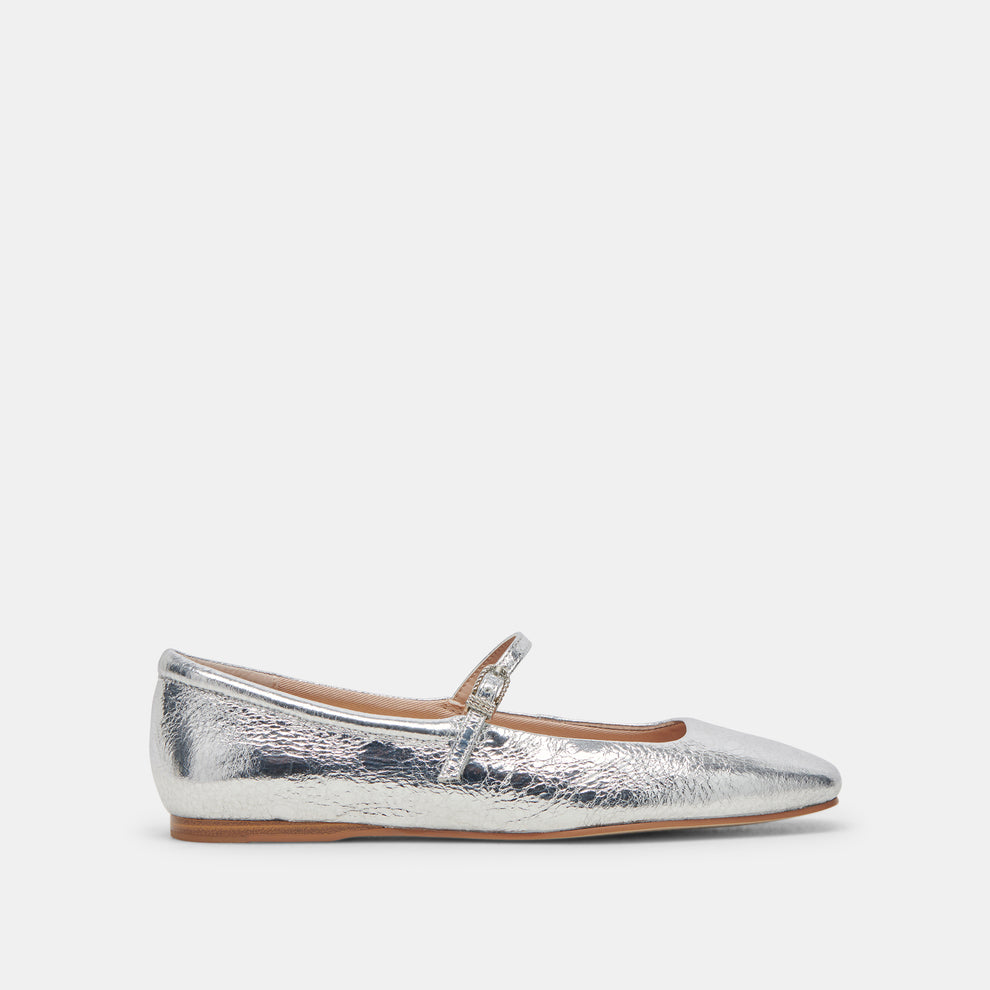 Reyes Ballet Flats Silver Distressed Leather | Silver Ballet Flats ...