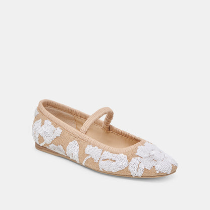 RHODIE BALLET FLATS NATURAL MULTI FLORAL SEQUIN