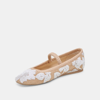 RHODIE BALLET FLATS NATURAL MULTI FLORAL SEQUIN