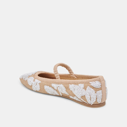 RHODIE BALLET FLATS NATURAL MULTI FLORAL SEQUIN