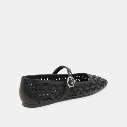 RODNI EYELET PERF BALLET FLATS BLACK LEATHER