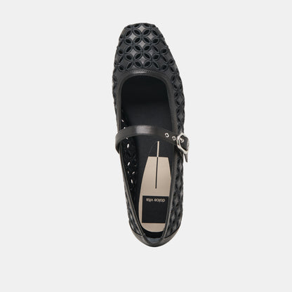 RODNI EYELET PERF BALLET FLATS BLACK LEATHER