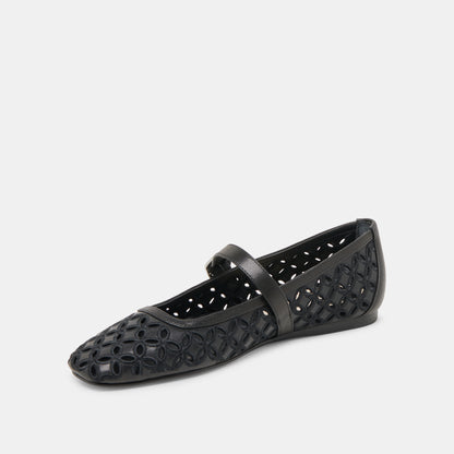 RODNI EYELET PERF BALLET FLATS BLACK LEATHER