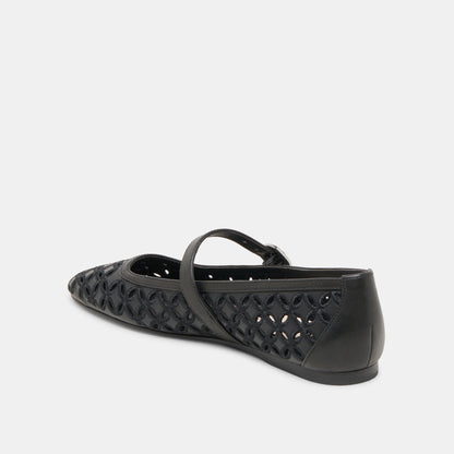 RODNI EYELET PERF BALLET FLATS BLACK LEATHER