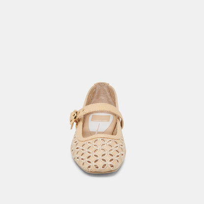 RODNI EYELET PERF BALLET FLATS LT NATURAL WOVEN RAFFIA