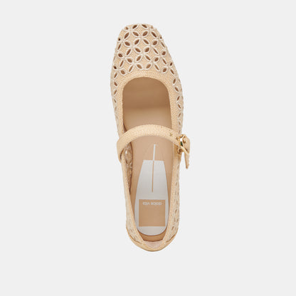 RODNI EYELET PERF BALLET FLATS LT NATURAL WOVEN RAFFIA