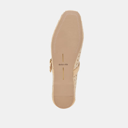 RODNI EYELET PERF BALLET FLATS LT NATURAL WOVEN RAFFIA