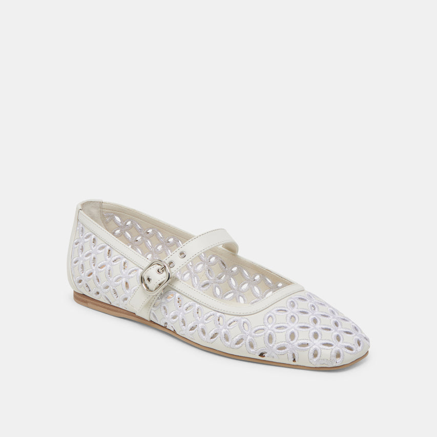 RODNI EYELET PERF BALLET FLATS TRUE WHITE LEATHER