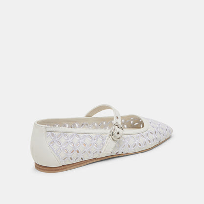 RODNI EYELET PERF BALLET FLATS TRUE WHITE LEATHER