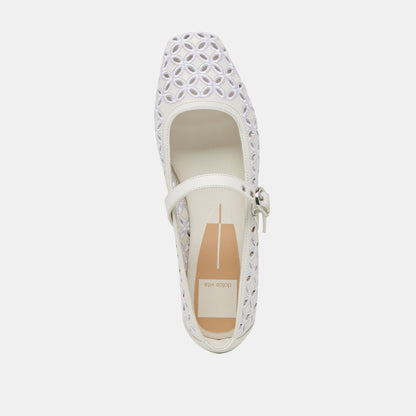 RODNI EYELET PERF BALLET FLATS TRUE WHITE LEATHER