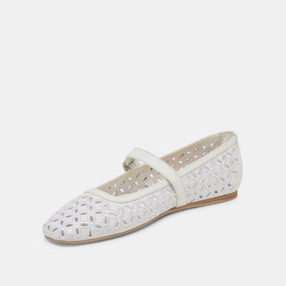 RODNI EYELET PERF BALLET FLATS TRUE WHITE LEATHER