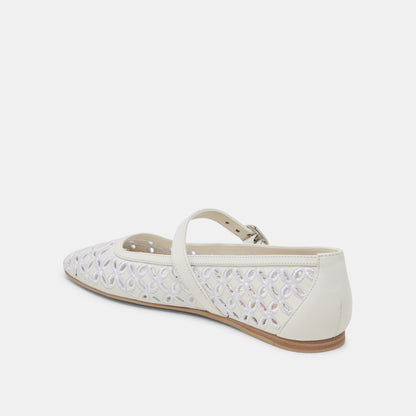 RODNI EYELET PERF BALLET FLATS TRUE WHITE LEATHER