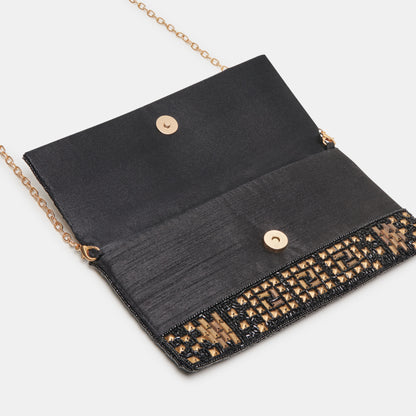 AMALFI CLUTCH BLACK GOLD BEADED