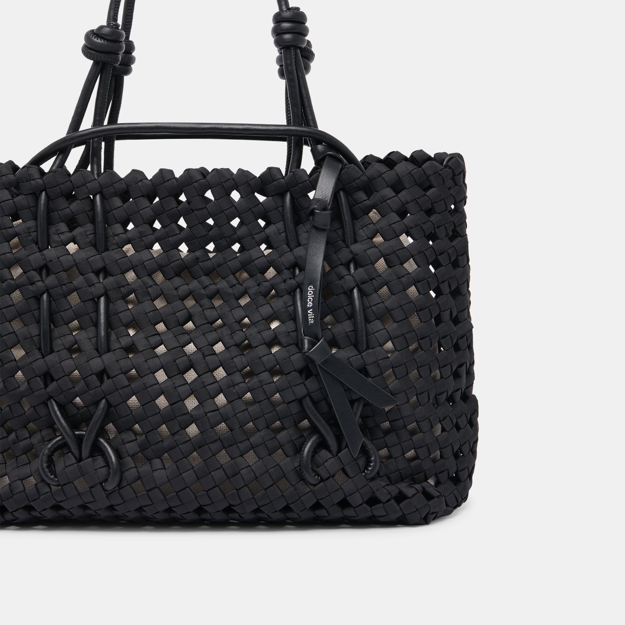 Fashion black woven beach bag