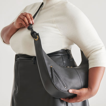 MELANIE SHOULDER BAG BLACK PEBBLE LEATHER