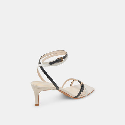 BAMBY HEELS WHITE BLACK LEATHER