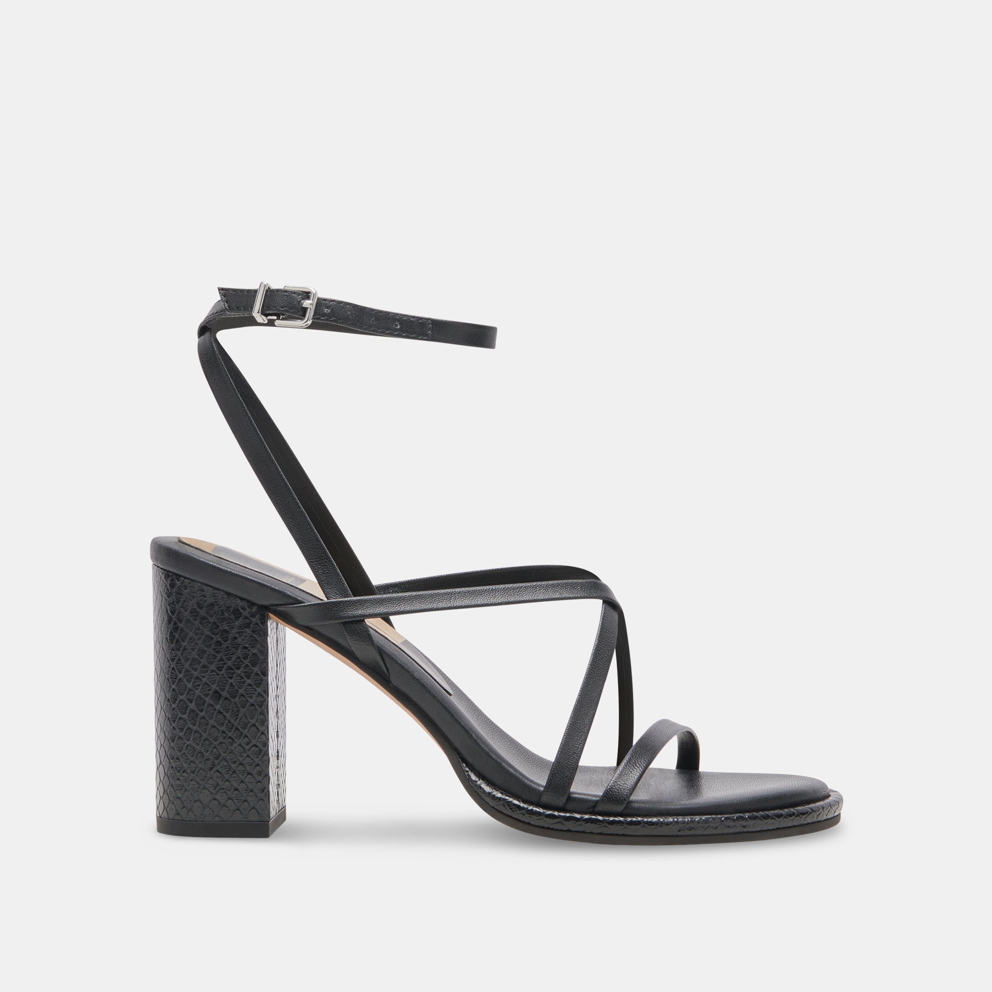 Womens Anna Black Satin Mid-heel Strappy Dress Sandal | Nina Shoes