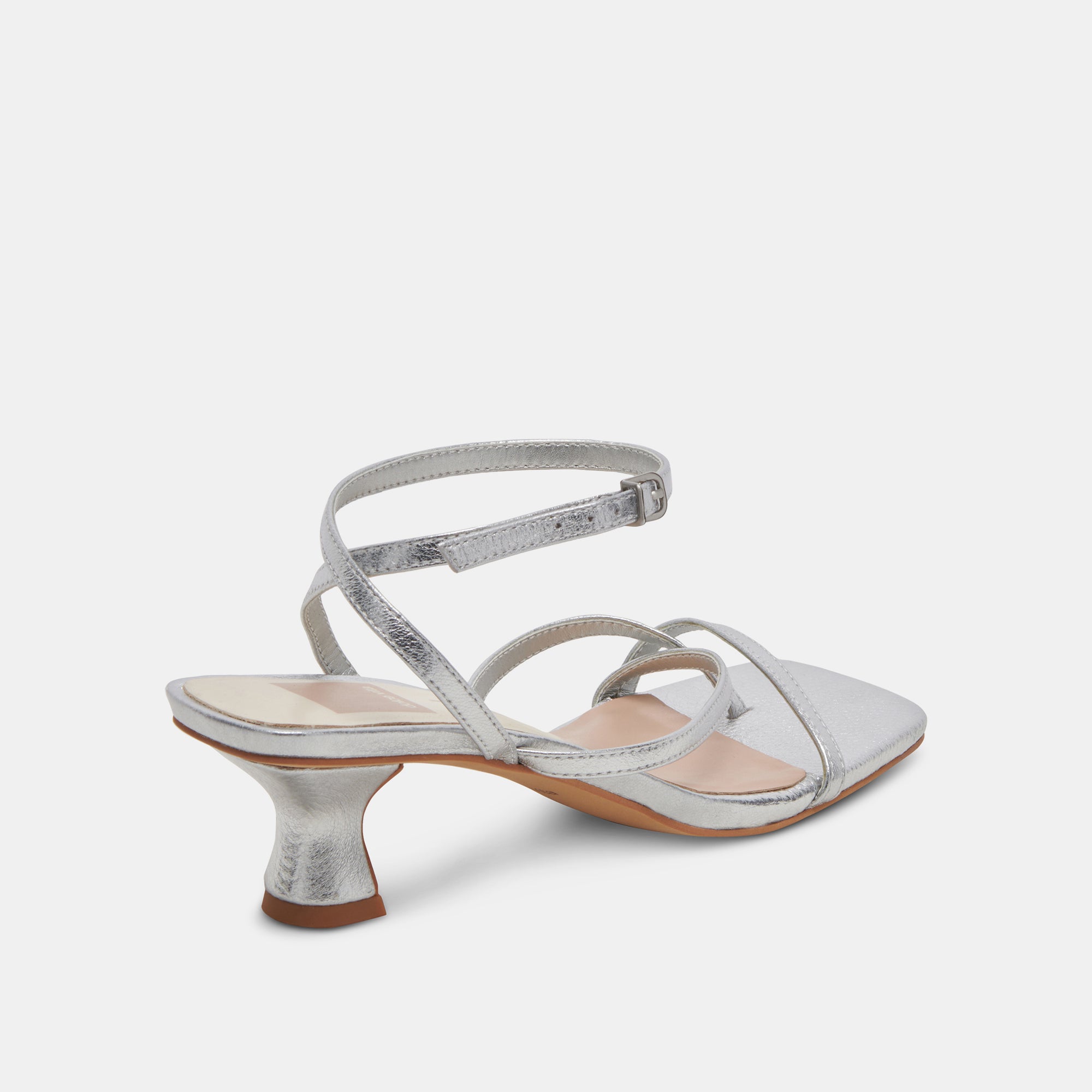 PROSECCO Strappy Kitten Heel Sandal in Silver Leather | Russell & Bromley