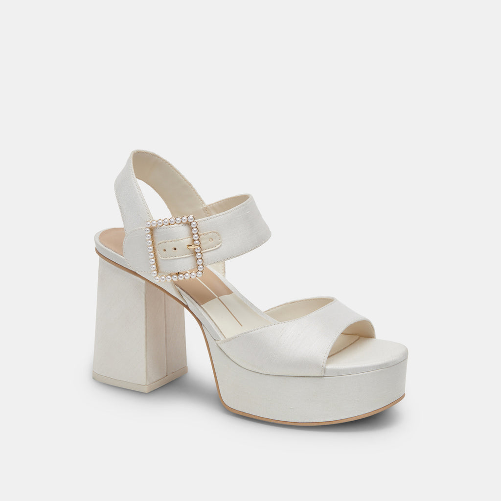 White matte ESSENCE Giaro SLICK platform pumps with lock & ankle strap -  Giaro High Heels | Official store - All Vegan High Heels