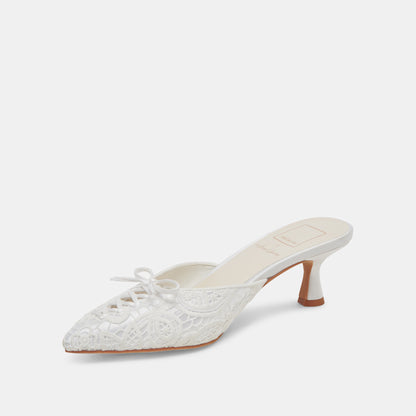 CAMILE WIDE HEELS WHITE FLORAL EYELET