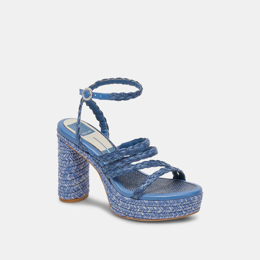 CATINA HEELS BLUE RAFFIA