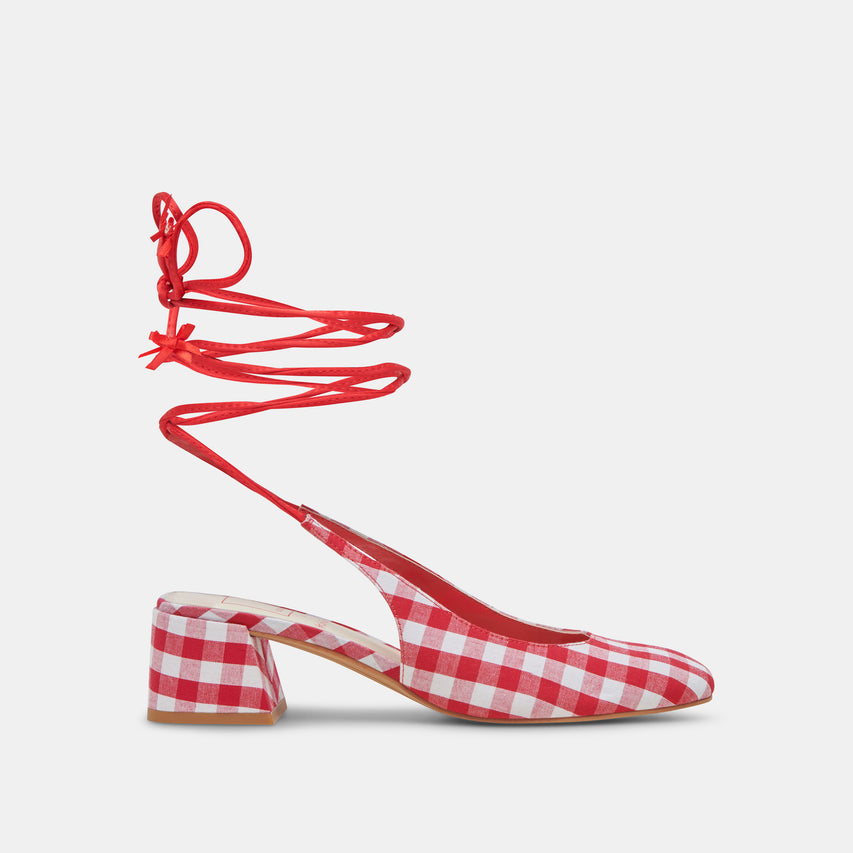 ELODIE HEELS WHITE RED GINGHAM