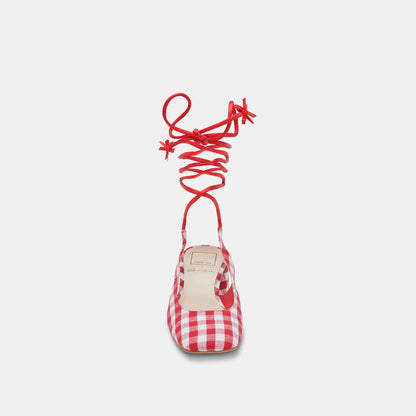 ELODIE HEELS WHITE RED GINGHAM