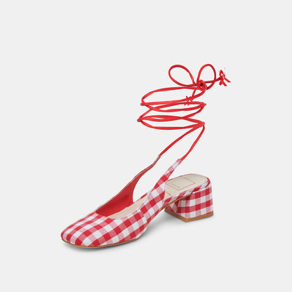 ELODIE HEELS WHITE RED GINGHAM