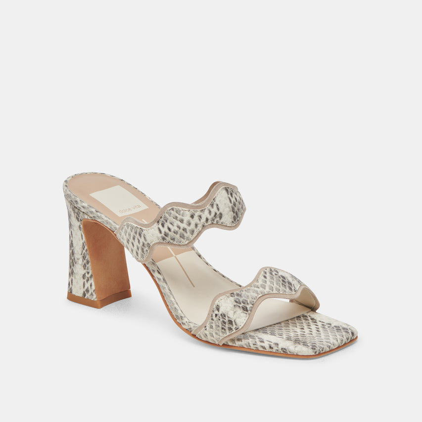 ILVA HEELS GREY WHITE EMBOSSED LEATHER