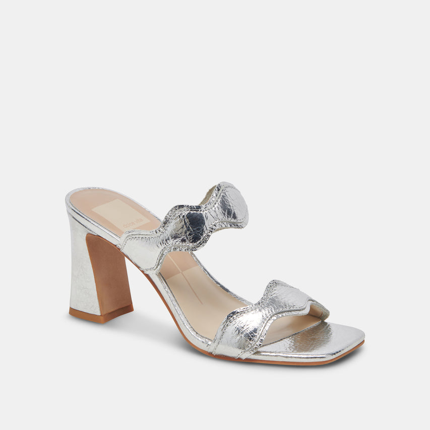 ILVA WIDE HEELS SILVER DISTRESSED LEATHER