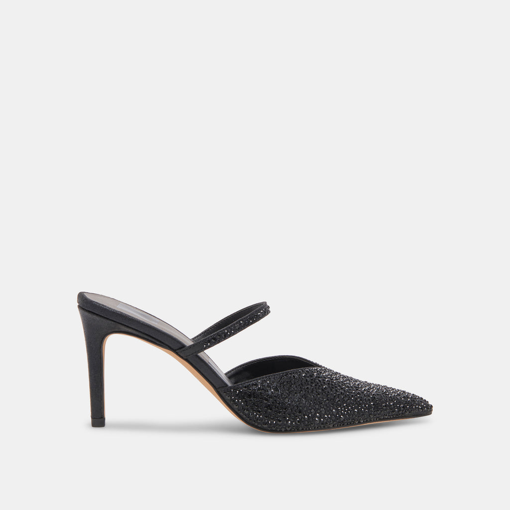 Womens Abbi Black Textured Metallic & Crystal Slingback Mid-Heel Sandal |  Nina Shoes