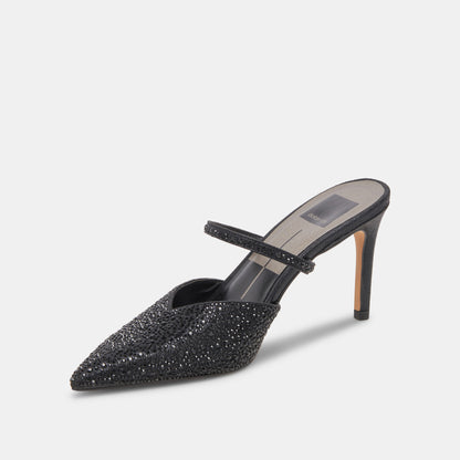 KANIKA CRYSTAL HEELS BLACK METALLIC FABRIC