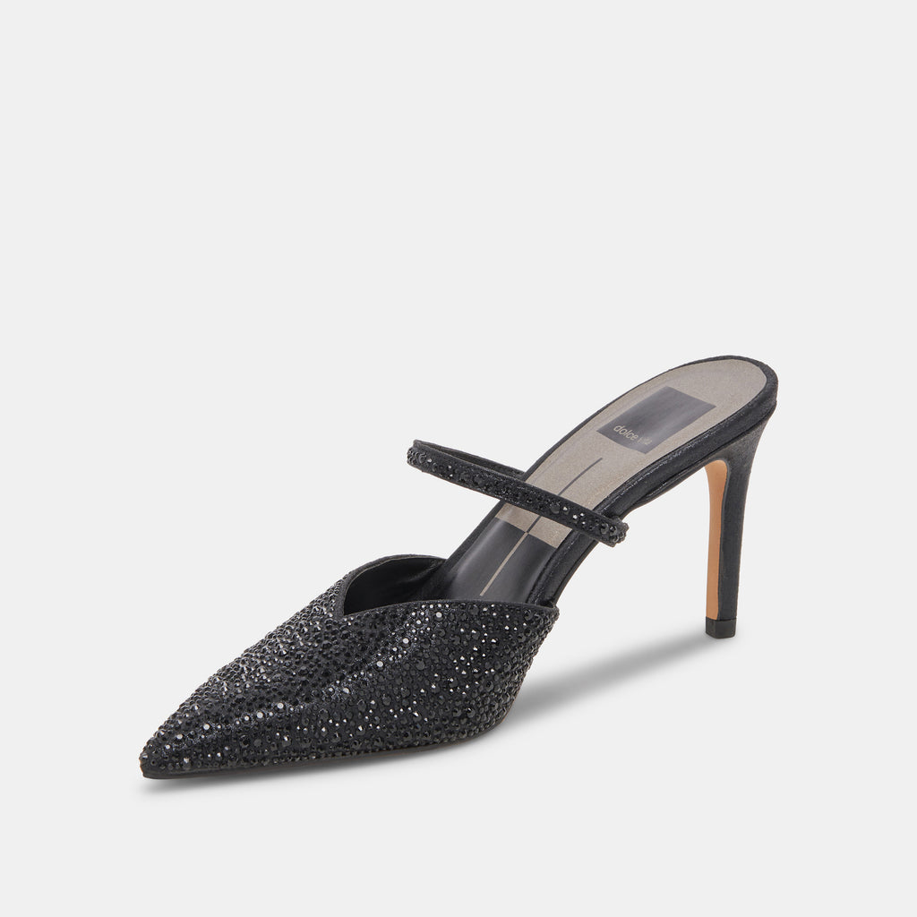 Cruela Lace Up Bow Diamante Stud Detail Pointed Toe Slingback Metallic  Stiletto Heel In Black Satin | EGO