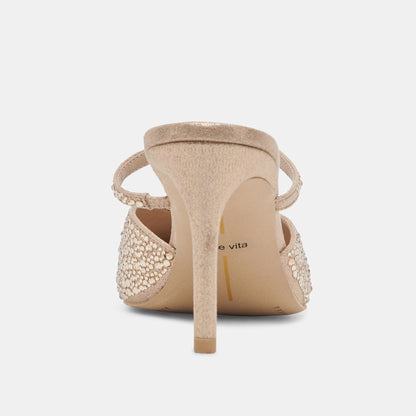 KANIKA CRYSTAL HEELS LIGHT GOLD FABRIC