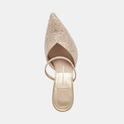 KANIKA CRYSTAL HEELS LIGHT GOLD FABRIC