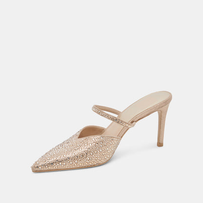 KANIKA CRYSTAL HEELS LIGHT GOLD FABRIC