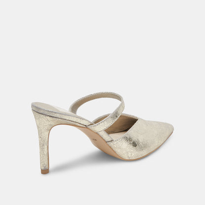 KANIKA WIDE HEELS PLATINUM DISTRESSED LEATHER