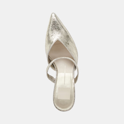 KANIKA WIDE HEELS PLATINUM DISTRESSED LEATHER