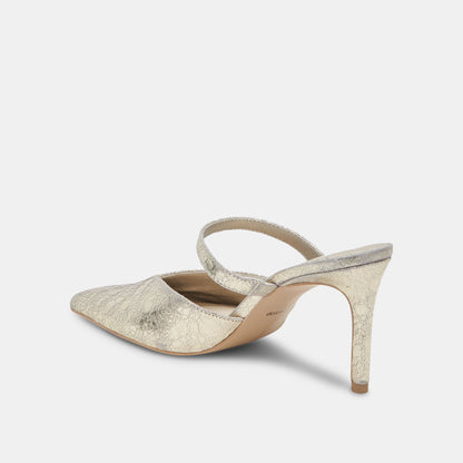 KANIKA WIDE HEELS PLATINUM DISTRESSED LEATHER