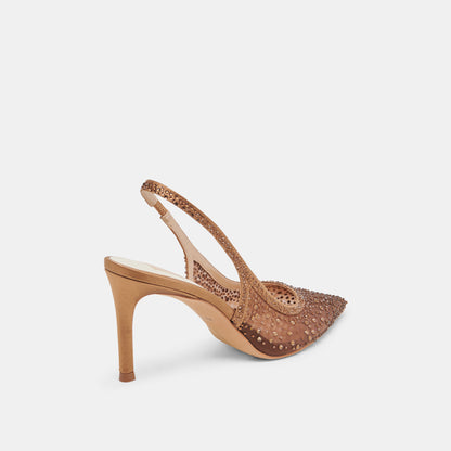 KAYE CRYSTAL HEELS MID BROWN MESH