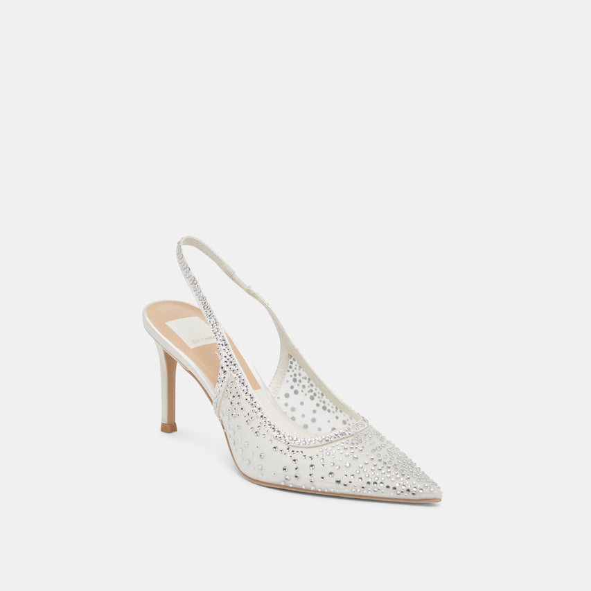 KAYE CRYSTAL HEELS WHITE MESH