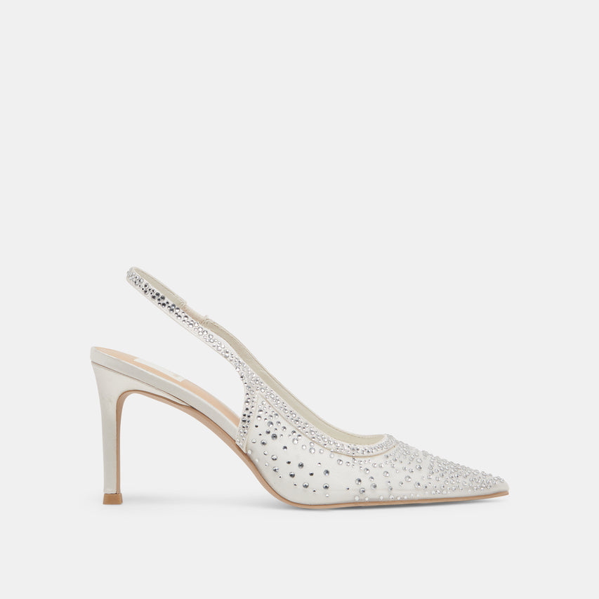 KAYE CRYSTAL HEELS WHITE MESH