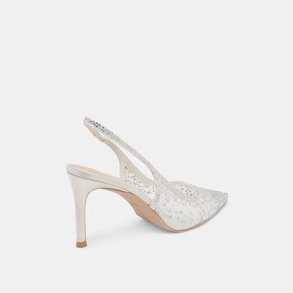 KAYE CRYSTAL HEELS WHITE MESH