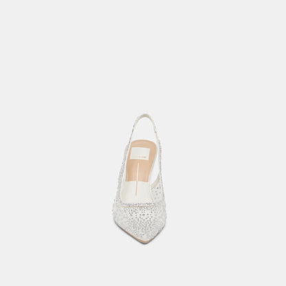 KAYE CRYSTAL HEELS WHITE MESH