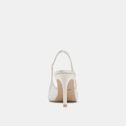 KAYE CRYSTAL HEELS WHITE MESH