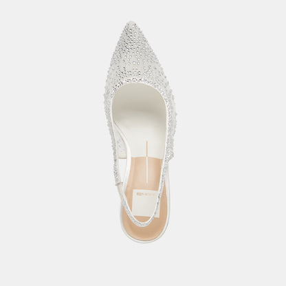 KAYE CRYSTAL HEELS WHITE MESH