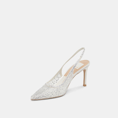 KAYE CRYSTAL HEELS WHITE MESH