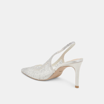 KAYE CRYSTAL HEELS WHITE MESH