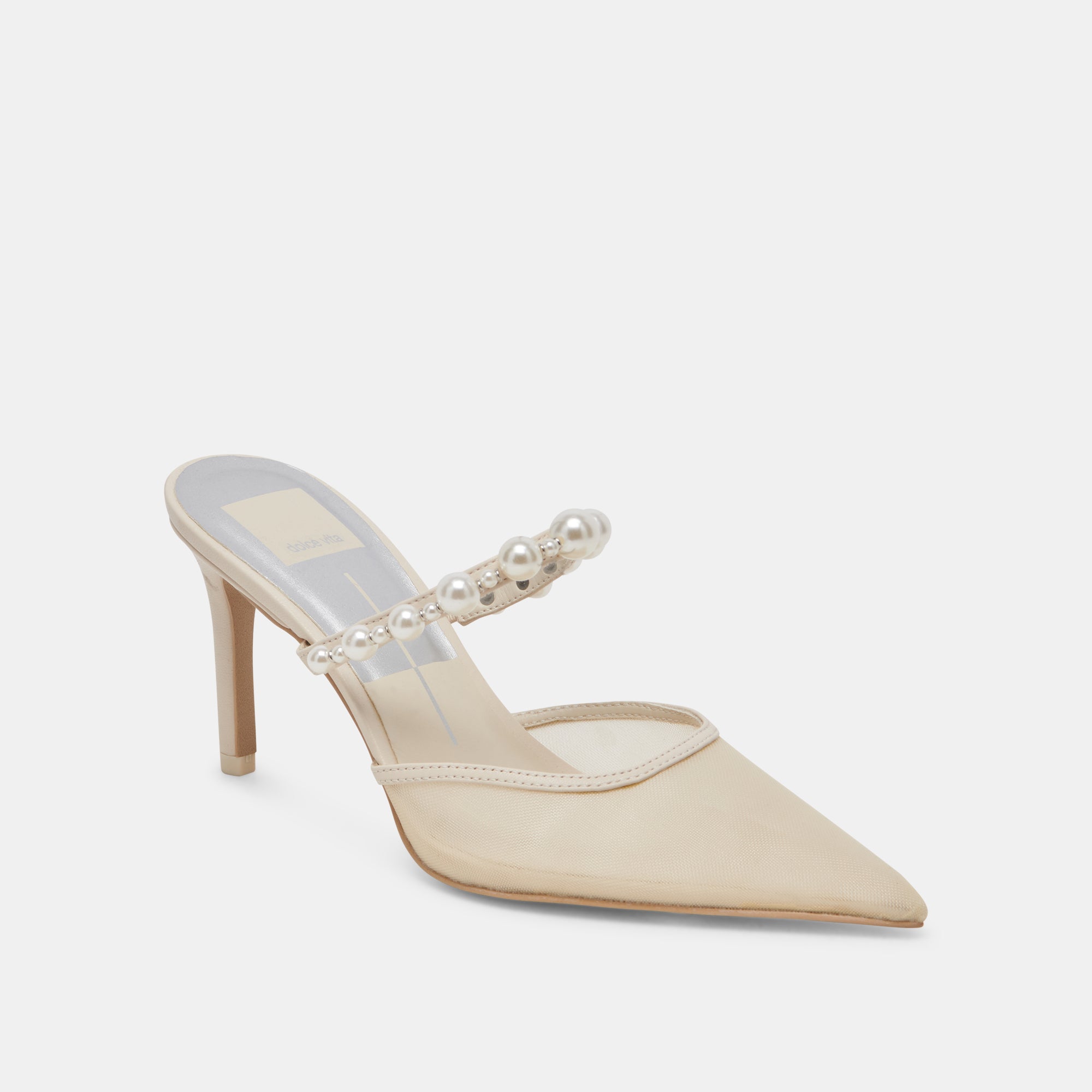 KAYSIE PEARL HEELS IVORY MESH – Dolce Vita